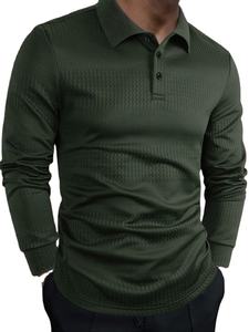 Polo décontracté pour homme en sergé, à manches longues, col en V, boutonné, couleur unie, respirant, collection automne – Meilleures ventes - Product Image 5