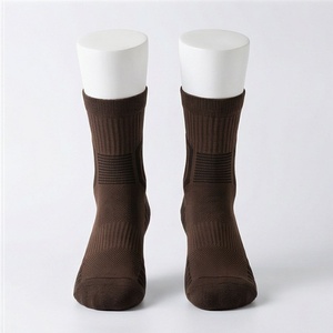 Brown Crew Socks For Running Breathable Polyester Spandex Athletic Sport Socks Adult Spring Season Standard Thickness - Product Image 1