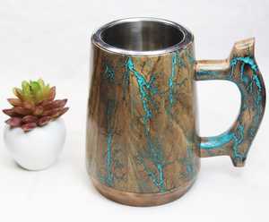 Chope à bière en bois personnalisée avec insert en acier, cadeau pour les demoiselles d'honneur, chope en bois poli - Product Image 6