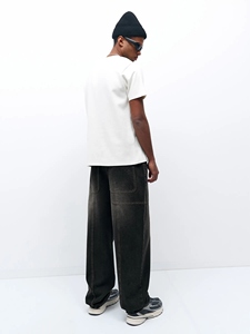 Jean en denim noir délavé pour homme, coupe large – Pantalon décontracté streetwear avec poches utilitaires, vente en gros personnalisée - Product Image 5