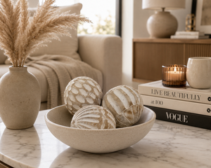 Ensemble de 3 boules décoratives en bois artisanales pour remplir les bols, centre de table de style farmhouse, décoration intérieure - Product Image 6
