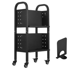 Carrello Porta Libri con Ruote, Capacità 68 kg, Scaffali a Doppio Lato a Forma di L, 2 Pollici di Spessore, 45 x 33,8 x 88 cm, Materiale Metallico - Product Image 1