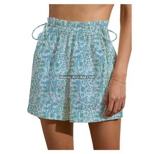 Nouveaux shorts de week-end en coton imprimé Sanganeri pour femme, avec cordon de serrage, pour l'été, vêtements de détente, imprimé bloc en coton, shorts de plage avec cordon de serrage - Product Image 3