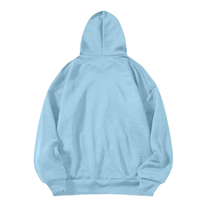 Sudadera con Capucha Azul Claro para Mujer, Informal, de Manga Larga, Color Sólido, con Bolsillos, Transpirable, de Algodón - Product Image 3