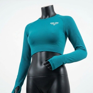 Haut de sport pour femme à manches longues, coupe ajustée, pour fitness et course, respirant, en Spandex/Nylon, avec passe-pouces - Product Image 4