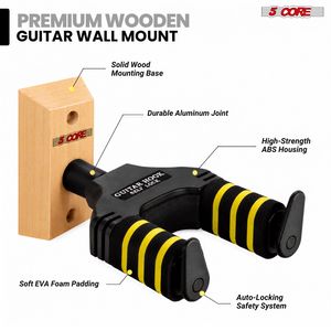 Soporte de Pared Ajustable para Guitarra con Base de Madera Dura y Gancho de Exhibición de 5 Niveles - Product Image 2