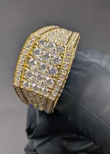 Bague de fiançailles vintage de luxe sertie de moissanite, en argent sterling 925 plaqué or, style Iced Out, pour homme - Product Image 4