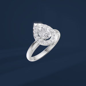 Bague de fiançailles classique en diamant taille poire en platine PT950 avec sertissage halo pour femme - Product Image 1