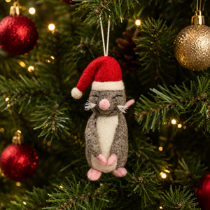 Ornement de Noël en forme de souris, jouet en peluche en laine avec chapeau de Père Noël, 5,5 cm, doux, pour la décoration de l'arbre, cadeau unisexe - Product Image 1