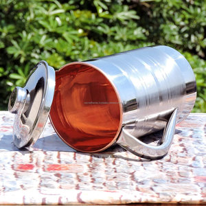 Stainless Steel Copper Lined Water <b>Jug</b> Pitcher with Lid Double Layer Ayurvedic <b>Drinking</b> Pot Hotel Restaurant Drinkware - Product Image 2