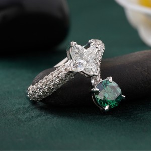14K <b>Gold</b> Fancy Vivid Green Lab Grown Diamond <b>Ring</b> Trendy <b>Cocktail</b> Statement with Inlay Setting Rare Color Fine Jewelry - Product Image 2