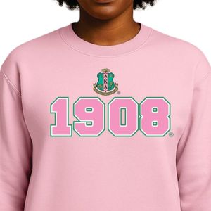 เสื้อสเวตเชิ้ตคอกลมสีชมพูอ่อน รุ่น 1908 Crest ลายกราฟิกสีเขียวชมพู ผ้าฟลีซ ยูนิเซ็กซ์ เสื้อผ้าชมรมกรีก รับผลิตแบบ OEM ODM - Product Image 3