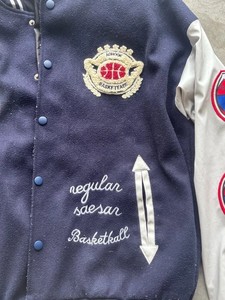 Navy White Windproof Polyester/Cotton Varsity Jacket Embroidered Letter Patch Designs Front Button Closure <b>Men's</b> Preppy Style - Product Image 6