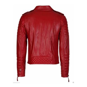 Nour Hammour Hatti cropped <b>jacket</b> made of brown leather red faux leather <b>biker</b> <b>jacket</b> features distinctive quilted shoulder pane - Product Image 5