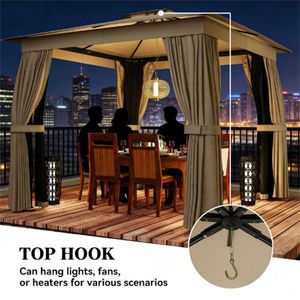 Pavillon à toit souple couleur kaki avec rideaux de protection pour terrasses, pergolas et gazebos - Product Image 4