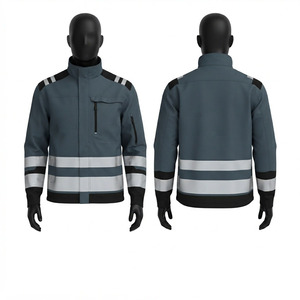 Chaqueta de Trabajo Premium de 300 GSM, Poliéster y Algodón, Azul Acero con Paneles Negros en los Hombros, Reflectante, con Bordado Personalizado en la Parte Delantera - Product Image 1