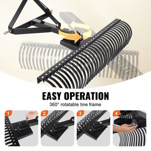 Rastrillo de jardín de 32 púas de acero duradero, compatible con tractor, enganche de 3 puntos, 60 pulgadas de ancho, removedor de tallo de arrastre con IDE - Product Image 4