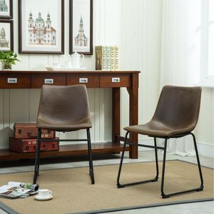 Set di 2 Sedie da Pranzo Lotusville in Pelle PU Vintage, Stile Rustico Marrone Antico per Cucina - Product Image 2