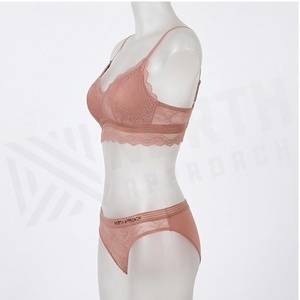 North Approach Women's Pink Lace Bralette <b>Set</b> With <b>Triangle</b> Bra And Hipster Panties Stretch Nylon Spandex Underwear - Product Image 3