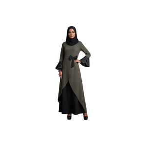 Abaya longue unie pour femme avec détail nœud et manches longues, coupe ample et modeste, tenue quotidienne pour femme musulmane, Abaya du Moyen-Orient - Product Image 1