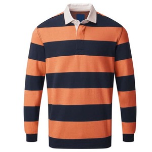 Custom Logo <b>Men</b> Letter Pattern 100% Cotton Breathable Plus Size Oversized Digital Printing <b>Long</b> <b>Sleeve</b> Rugby Shirts <b>Striped</b> - Product Image 2