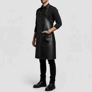 Tablier de travail noir en cuir pleine fleur pour homme, sans manches, multi-poches, durable, classique, réutilisable, pour chef, barbier, barbecue, usage quotidien - Product Image 2