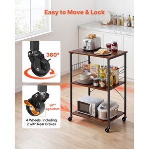 Chariot de service 3 niveaux pour micro-ondes et café, étagère de rangement utilitaire de cuisine avec roues robustes, conception industrielle - Product Image 5