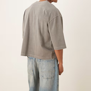 T-shirt en coton gris surdimensionné pour homme, manches courtes, col rond, couleur unie, décontracté, tricoté, streetwear, respirant, séchage rapide, écologique - Product Image 2