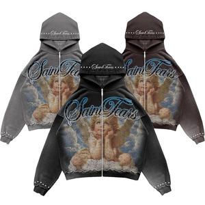 Sweat à capuche zippé unisexe personnalisé en coton 100% délavé à l'acide, coupe courte, avec graphisme DTG - Product Image 3