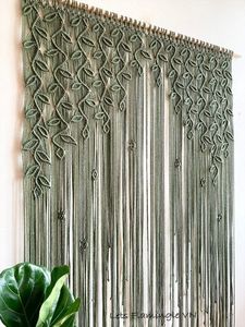 Green Macrame <b>Leaf</b> Curtain Woven Fabric <b>Wall</b> Hanging Boho Nursery Bedroom Valance Home <b>Decor</b> - Product Image 1
