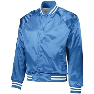 Veste en satin bleu pour homme, coupe classique, doublure en satin, col rabattu, style preppy, simple boutonnage, extérieur en polyester - Product Image 1