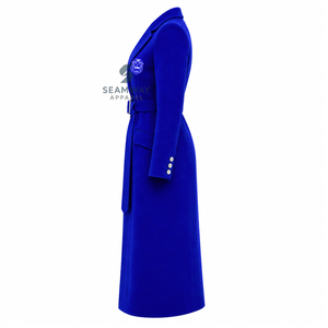 Manteau trench long cintré croisé bleu roi pour femme Zeta Phi Beta, à revers crantés, manches longues, coupe ajustée, vêtement d'extérieur formel - Product Image 3