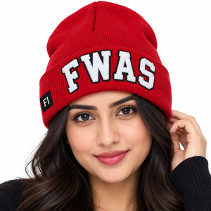 Gorros de punto acanalado rojos al por mayor, unisex, con parche de letras de chenilla personalizado, gorro de invierno con puño plegable, gorra estilo streetwear, proveedor de EE. UU. - Product Image 2