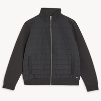 Blouson Bomber Noir Homme Col Montant Fermeture Éclair Coupe Droite Coupe-Vent Couleur Unie Lettres sur le Devant Rembourrage Polyester Hiver