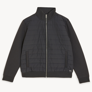 Men's Black <b>Quilted</b> Jacket Stand Collar Zipper Closure Regular Fit Windproof Solid Color Polyester <b>Wadding</b> Autumn Casual Style - Product Image 1