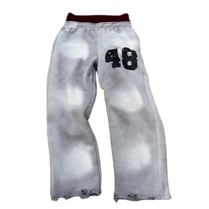 En gros Vêtements streetwear unisexe Survêtements en molleton Pantalons évasés noir gris délavé personnalisés vierges à bords bruts et effet usé pour hommes - Product Image 2