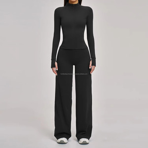 Ensemble de yoga pour femme FONILBEST – Haut dos nageur à col carré et pantalon long taille mi-haute de couleur unie, respirant en Spandex/Nylon - Product Image 5