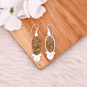 Pendientes Colgantes de Latón Plateado con Piedras Preciosas de Jaspe Frutal, Diseño Elegante, Hechos a Mano, Regalo de Boda - Product Image 4