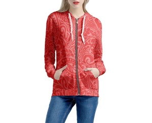 Sudadera con capucha de invierno con cremallera completa impresa personalizada, Sudadera con capucha de sublimación de gran tamaño de algodón de calidad para mujer, chaqueta informal con capucha y cremallera - Product Image 5