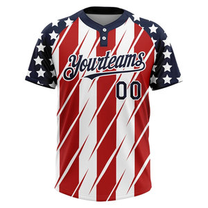 Custom Yourteams Baseball Jersey <b>Red</b> <b>White</b> <b>Blue</b> Striped Sublimated Unisex Short Sleeve Breathable Adult Team Uniform - Product Image 2