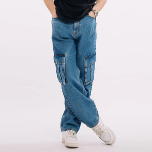 Pantalones de mezclilla de algodón para hombre, estilo boyfriend, teñido liso, otoño, oscuros, casuales, holgados, transpirables, ligeros, a la moda - Product Image 3
