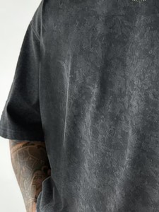Men's Vintage Washed Short Sleeve T-<b>Shirt</b> - Oversized Loose Fit Distressed <b>Black</b> Retro Round Neck Tee, Suitable for Summer - Product Image 4