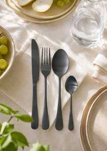 Premium Matte <b>Black</b> Stainless Steel Flatware Set Elegant Minimalist Metal Cutlery Knife Fork Spoon Durable Party Tableware - Product Image 5