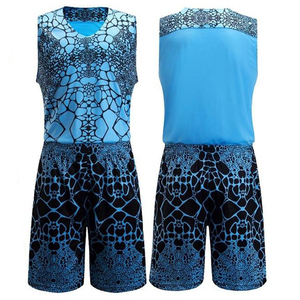 Men's Blue Geometric Sublimated Basketball Jersey Set Quick Dry Sleeveless Tank Top With Elastic Waist Shorts <b>Athletic</b> Wear - Product Image 1