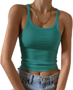 Camiseta sin mangas para mujer, blanca, de punto acanalado, con cuello redondo, informal, corta, de color liso, transpirable - Product Image 2