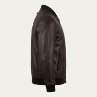Blouson aviateur homme en cuir pleine fleur marron foncé avec bordure en tricot côtelé, logo personnalisé, manteau d'hiver, fabrication OEM