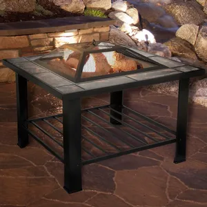Modern Outdoor <b>Fire</b> <b>Pit</b> <b>Table</b> 30x30 Inch Metal Wood Burning with Spark Screen Powder Coated Finish Freestanding Design - Product Image 1