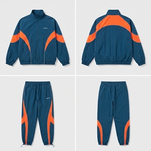 Ensemble de survêtement décontracté vintage à capuche avec logo personnalisé pour homme, veste coupe-vent en coton à blocs de couleur et pantalon, 2 pièces, style rétro streetwear - Product Image 1