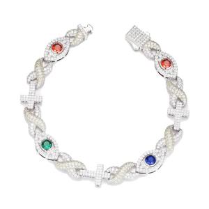 Pulsera Cubana con Cruz de Moissanita VVS que Pasa la Prueba del Diamante, Pulsera Cubana con Cruz Infinita de Moissanita y Diamantes Iced Out - Product Image 1