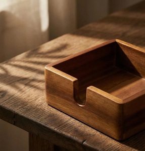 Plateau à serviettes en bois de noyer naturel, distributeur de mouchoirs en papier avec découpe en forme de U - Product Image 3